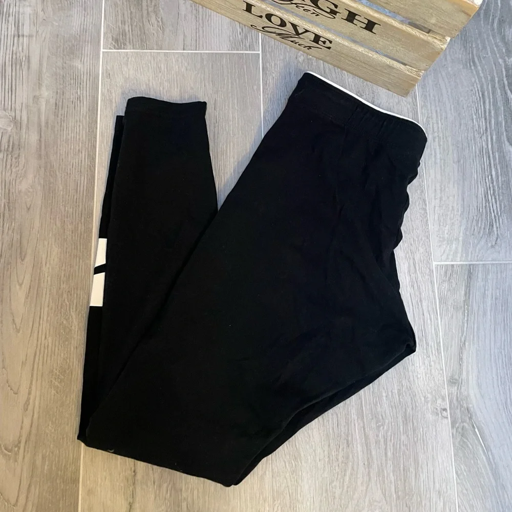 Nike Womens Medium Black Club Logo Leggings Ankle Swoosh Cotton Spandex Tights